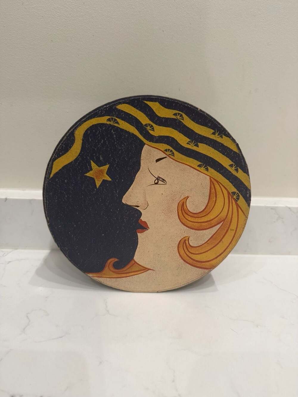 Vintage Mystic Lady Celestial Sun and Moon Round Cardboard Hat Box